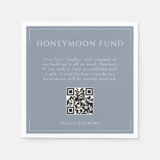 Minimal Dusty Blue Wedding Honeymoon Fund QR Code Serviette (Vorderseite)