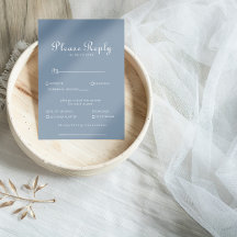 Minimal Dusty Blue Wedding Menü Antwort