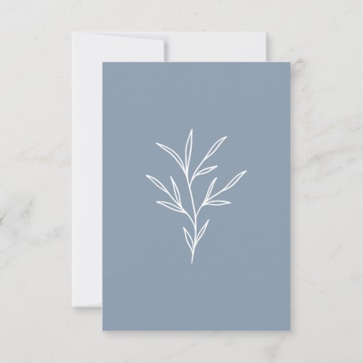 Minimal Dusty Blue Wedding Menü Antwort (Rückseite)