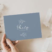 Minimal Dusty Blue Wedding Menü Antwort Postkarte