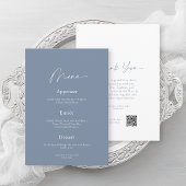 Minimal Dusty Blue Wedding Menü & Dankeschön Card Einladung