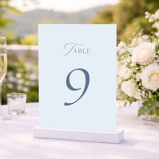 Minimal Dusty Blue Wedding Table Numbers 1–19 Dankeskarte