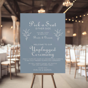 Minimal Dusty Blue Wedding Unplugged Zeremonie Poster