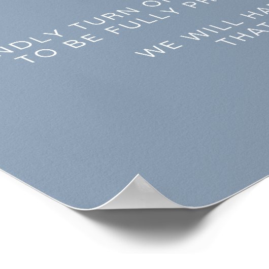 Minimal Dusty Blue Wedding Unplugged Zeremonie Poster (Ecke)