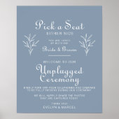 Minimal Dusty Blue Wedding Unplugged Zeremonie Poster (Vorne)