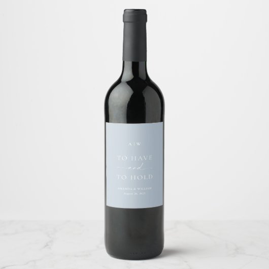 Minimal Dusty Blue Wedding Wine Label  Weinetikett (Vorderseite)