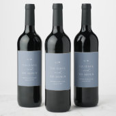 Minimal Dusty Blue Wedding Wine Label Weinetikett (Flaschen)