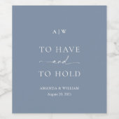 Minimal Dusty Blue Wedding Wine Label Weinetikett (Einzelnes Label)