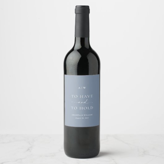 Minimal Dusty Blue Wedding Wine Label Weinetikett (Vorderseite)