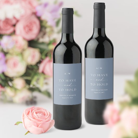 Minimal Dusty Blue Wedding Wine Label Weinetikett