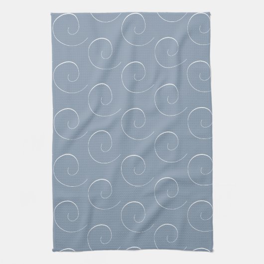 Minimal Dusty Blue White Swirl Muster Geschirrtuch (Vertikal)