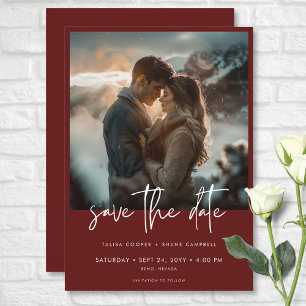 Minimal Dusty Burgundy Wine Modernes Foto Hochzeit Save The Date