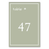 Minimal Dusty Green Lässig Handwriting Tischnummer (Vorderseite)