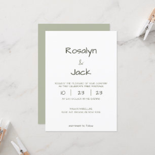Minimal Dusty Green Lässig Handwriting Wedding Einladung