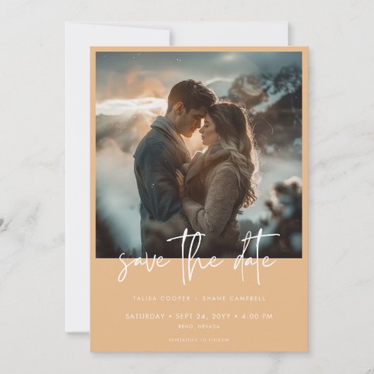 Minimal Dusty Peach Modernes Foto Hochzeit Save The Date (Vorderseite)