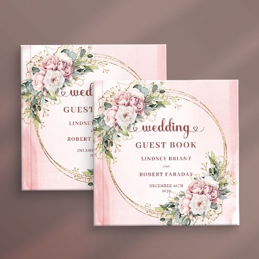 Minimal Dusty Pink Floral Greenery Wedding Guest Gästebuch