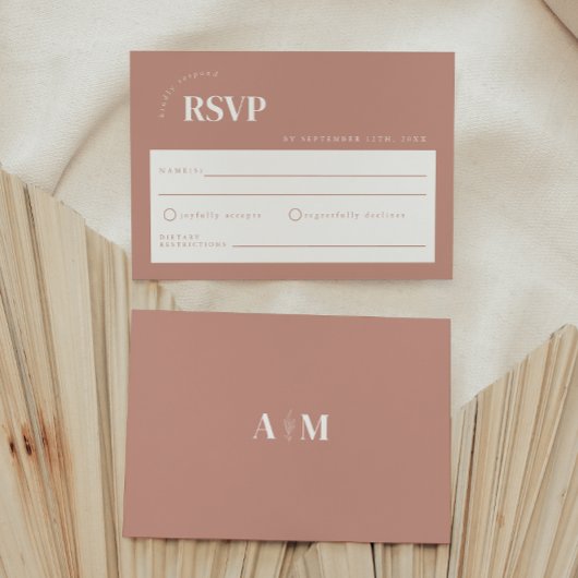 Minimal Dusty Pink Wedding RSVP Karte