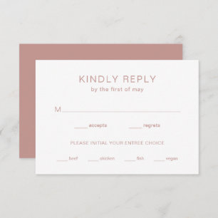 Minimal Dusty Rose Moderne Hochzeit RSVP Karte