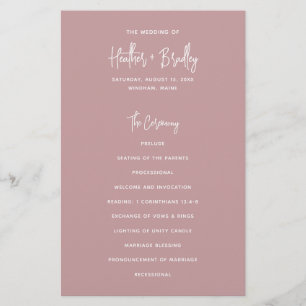 Minimal Dusty Rose Pink Budget Hochzeitsprogramm