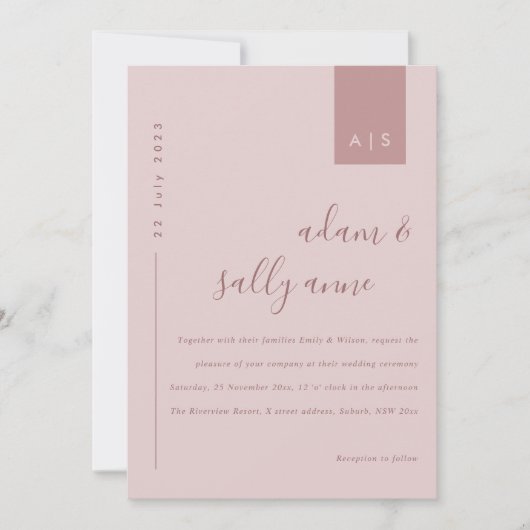Minimal Dusty Rose Pink Typografy Wedding Einladung (Vorderseite)
