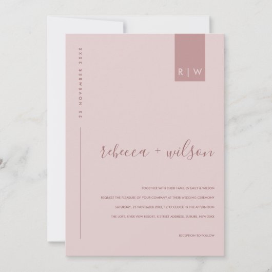 MINIMAL DUSTY ROSE PINK TYPOGRAPHY WEDD EINLADUNG (Vorderseite)
