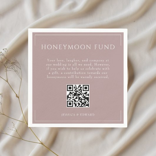 Minimal Dusty Rose Wedding Honeymoon Fund QR Code Serviette