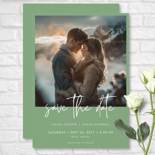 Minimal Dusty Sage Green Modernes Foto Hochzeit Save The Date