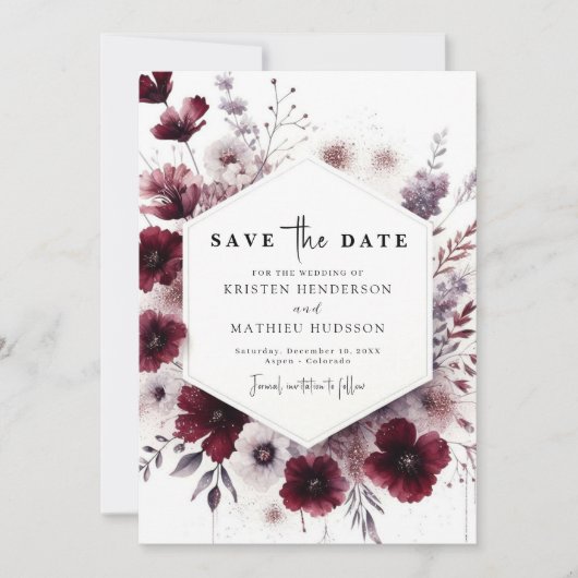 Minimal Earthy Burgundy Wedding Save The Date (Vorderseite)