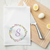 Minimal Easter Wreath Monogram And Easter Eggs Geschirrtuch (Viertel Falte)