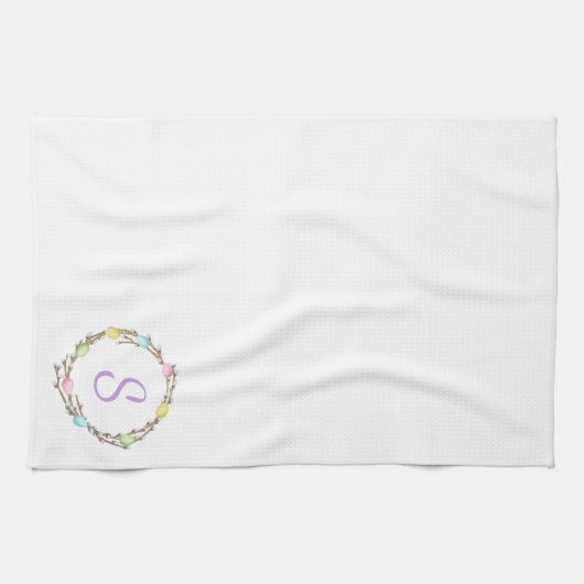 Minimal Easter Wreath Monogram And Easter Eggs Geschirrtuch (Horizontal)