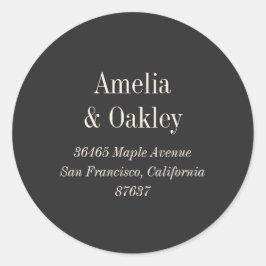 Minimal Ecru Black Elegante Hochzeit Rücksendeadre Runder Aufkleber