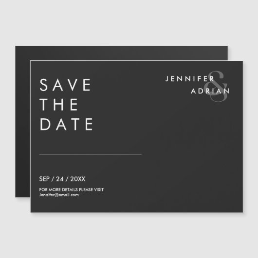 Minimal Eerie Schwarz Moderne Hochzeit retten das Magnetkarte (Vorne/Hinten)