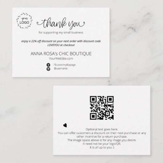 *~* Minimal einfach Dankeschön Branding Logo QR Begleitkarte (Vorne/Hinten)