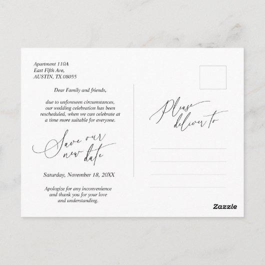 Minimal einfach, Eine Drehung in Plänen. Wed versc Postkarte (Rückseite)