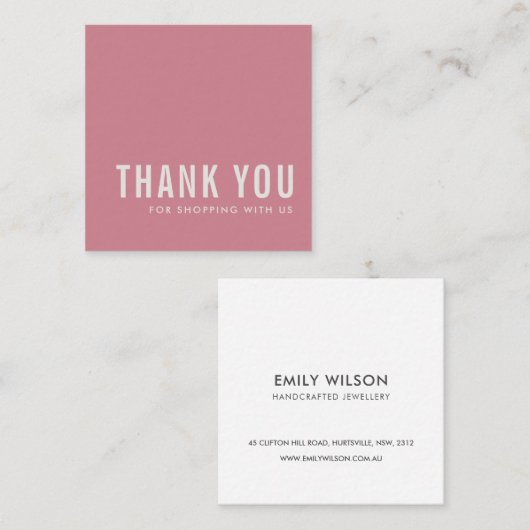 MINIMAL EINFACH ELEGANT DUSKY CANDY PINK DANKEN QUADRATISCHE VISITENKARTE (Vorne/Hinten)
