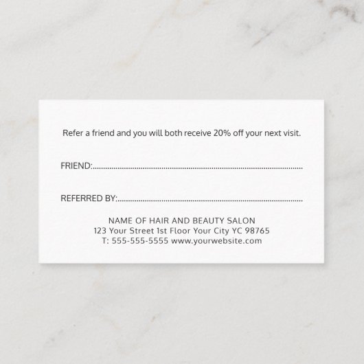 Minimal einfach elegant Schwarz und Weiß Empfehlungskarte (Rückseite)