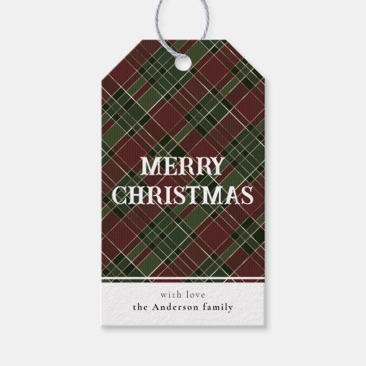 Minimal einfach rot und grün Kariert frohe Weihnac Geschenkanhänger (Vorderseite)