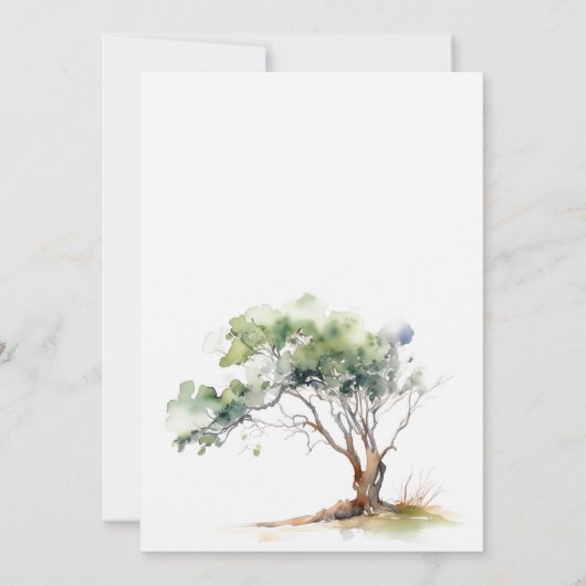 Minimal einfache Aquarellbäume Dusche Einladung (Rückseite)