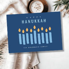 Minimal einfache blaugelbe Kerzen glücklich Hanukk Feiertagskarte