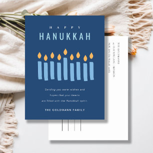 Minimal einfache blaugelbe Kerzen glücklich Hanukk Feiertagspostkarte