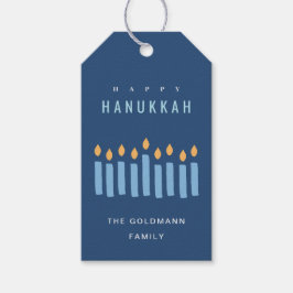 Minimal einfache blaugelbe Kerzen glücklich Hanukk Geschenkanhänger