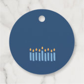 Minimal einfache blaugelbe Kerzen glücklich Hanukk Geschenkanhänger (Rückseite)