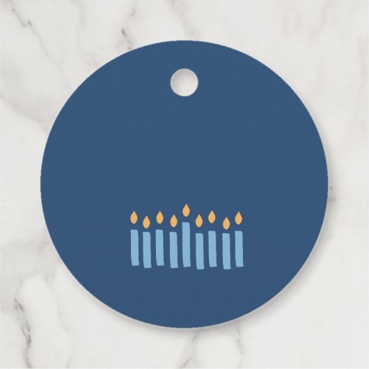Minimal einfache blaugelbe Kerzen glücklich Hanukk Geschenkanhänger (Rückseite)