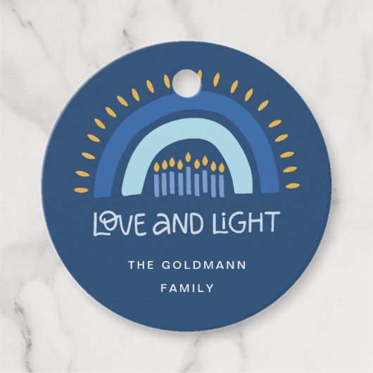 Minimal einfache blaugelbe Kerzen glücklich Hanukk Geschenkanhänger (Vorderseite)