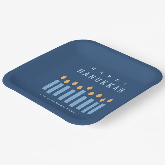 Minimal einfache blaugelbe Kerzen glücklich Hanukk Pappteller (Gewinkelt)