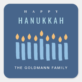 Minimal einfache blaugelbe Kerzen glücklich Hanukk Quadratischer Aufkleber