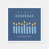 Minimal einfache blaugelbe Kerzen glücklich Hanukk Serviette (Vorderseite)