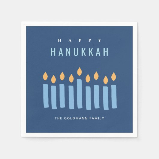 Minimal einfache blaugelbe Kerzen glücklich Hanukk Serviette (Vorderseite)