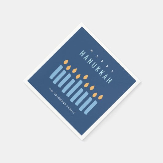 Minimal einfache blaugelbe Kerzen glücklich Hanukk Serviette (Ecke)