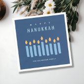 Minimal einfache blaugelbe Kerzen glücklich Hanukk Serviette